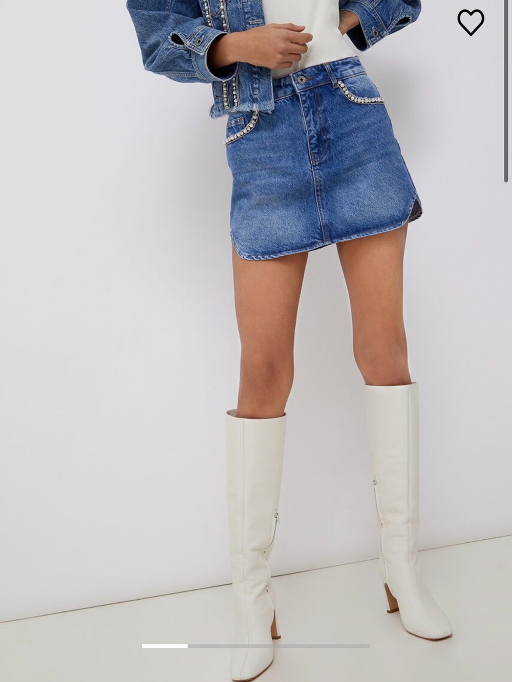 LIU JO BETTER Denim Mini Skirt NWOT Size 26 Pearl/Stone Accents $200